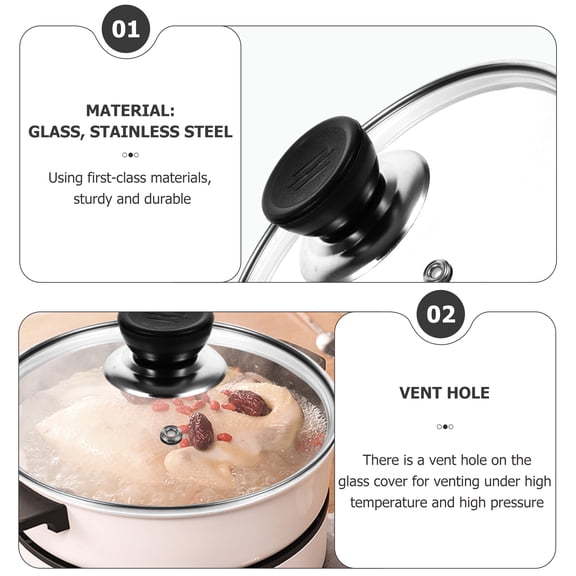 Glass Lid: Cookware Glass Replacement Lid Stainless Steel Rim Handle for Pots Pans Skillet Saucepan 15X15CM