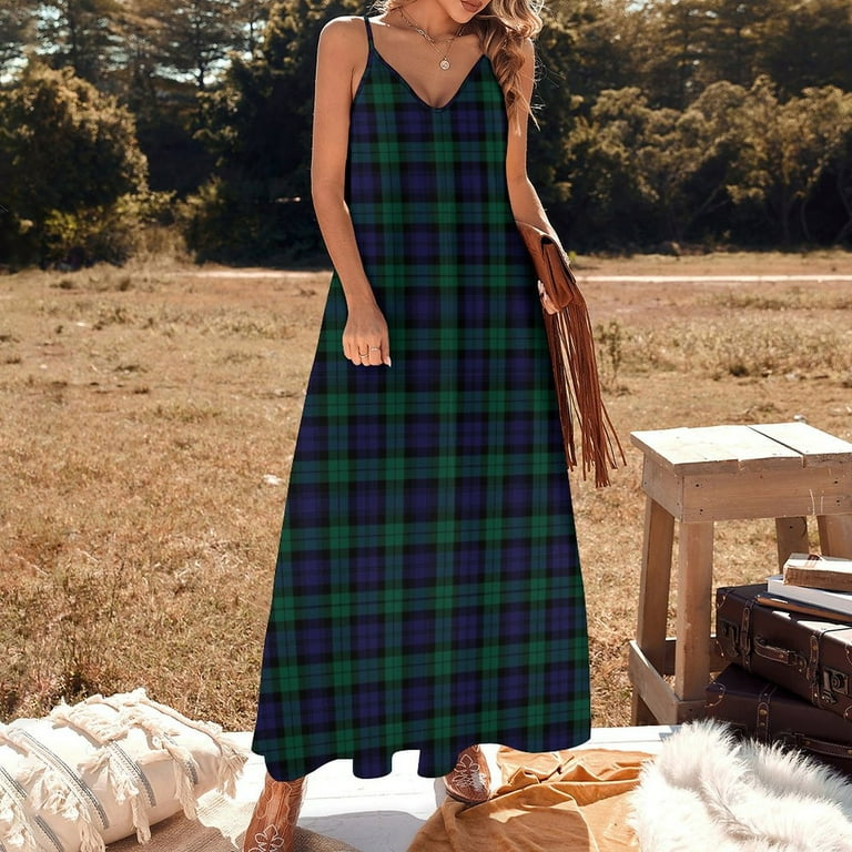 Blackwatch Tartan Modern Cute Blue And Green Plaid Sleeveless Dress Women's  Evening Dress Womans Clothing - Walmart.com