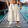 thumbnail image 2 of Yuhangmm Men's Casual Summer Trousers Lightweight Flowy Wide Leg Cropped Pants With Pleats For Comfortable Everyday Wear Beige XXXL, 2 of 5