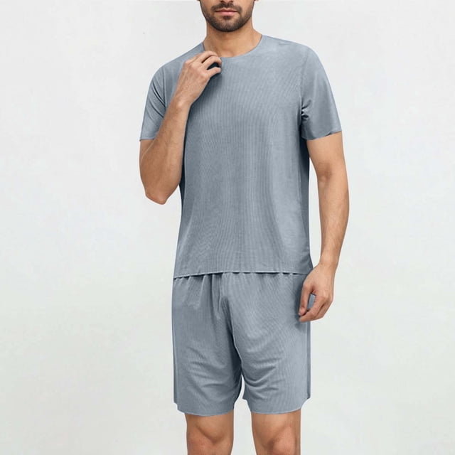 Weiqiqre Ensemble 2 Pcs pour Hommes T-Shirt à Manches Courtes Col Rond et Shorts de Sport Décontractés à Cordon