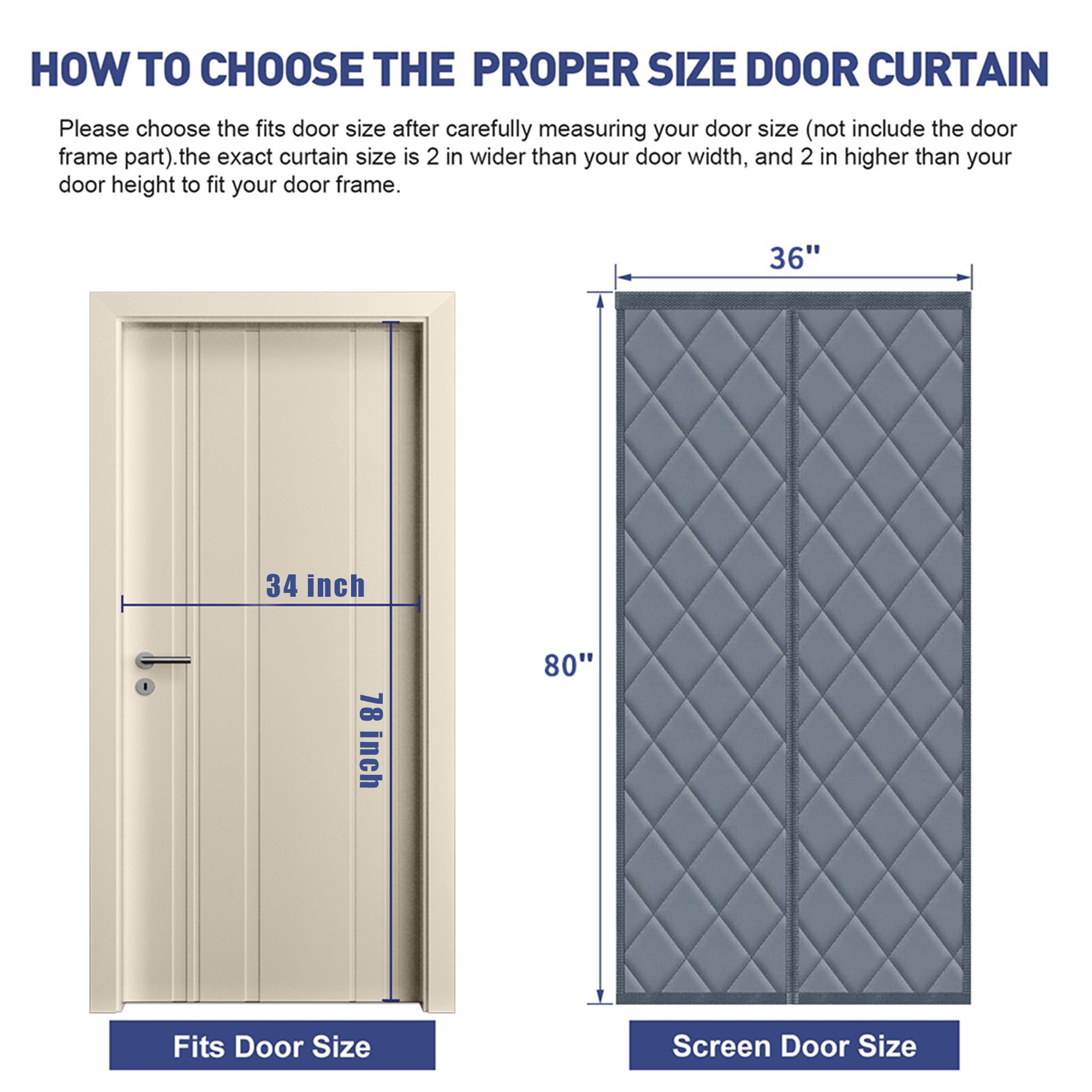 Magnetic Thermal Insulated Door Curtain, Size 36" x 80", Upgraded Oxford Cloth Filled with Thicken Cotton, Insulation Cover Blanket for Winter/French/Patio/Sliding Glass Doors, Grey