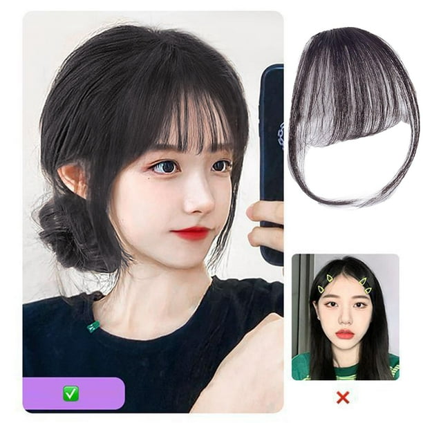 Flequillo de aire falso con clip en postizos de cabello Marrón y