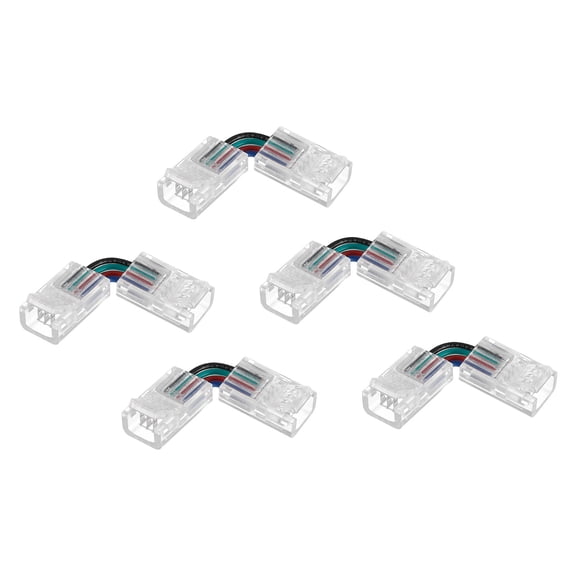 Uxcell L Shape 4 Pin LED Connectors, 8mm Right Angle Corner Solderless Connectors for 5050 RGB LED Light Strips 5Pack