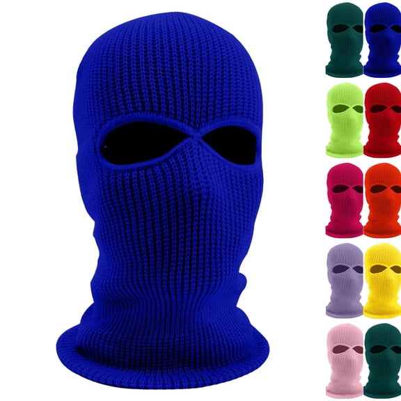 Winter 2 Hole Knitted Full Face Cover Ski Mask Bike Cycling Balaclava Headwrap for Women Men Outdoor Sports Royal Blue One Size