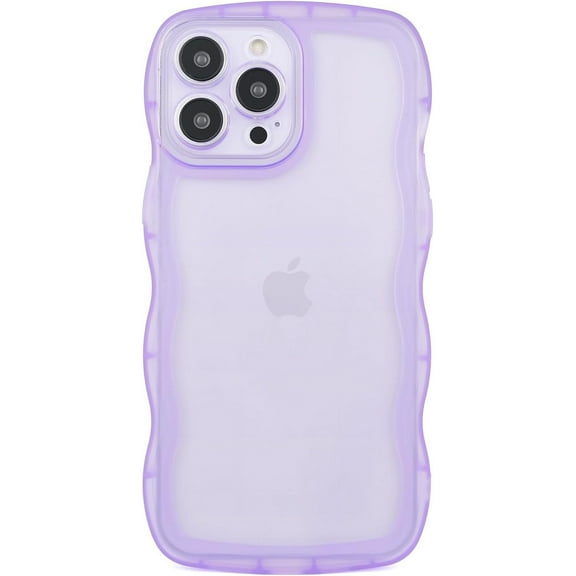 Compatible with iPhone 12 Pro Max Case 6.7" 2020, Cute Kawaii Curly Wave Frame Shape Soft Silicone Shockproof Protective Phone Cover for Women Girls, Clear/Purple