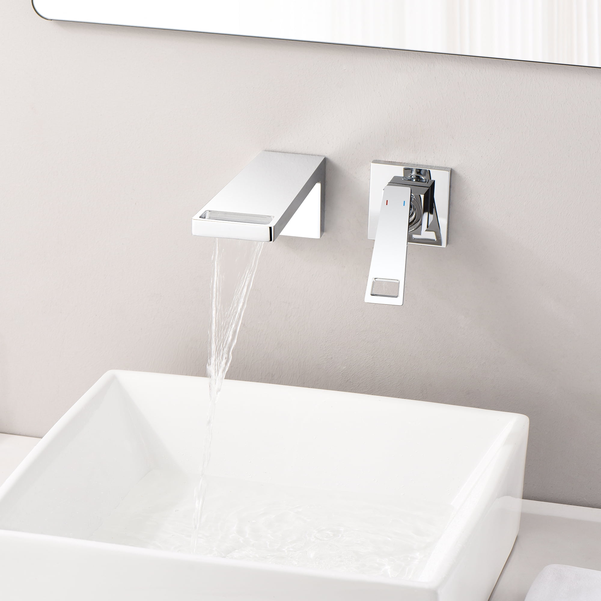SUMERAIN Waterfall Wall Mount Bathroom Sink Faucet Single Handle Sink Faucet with Rough in Valve, Chrome