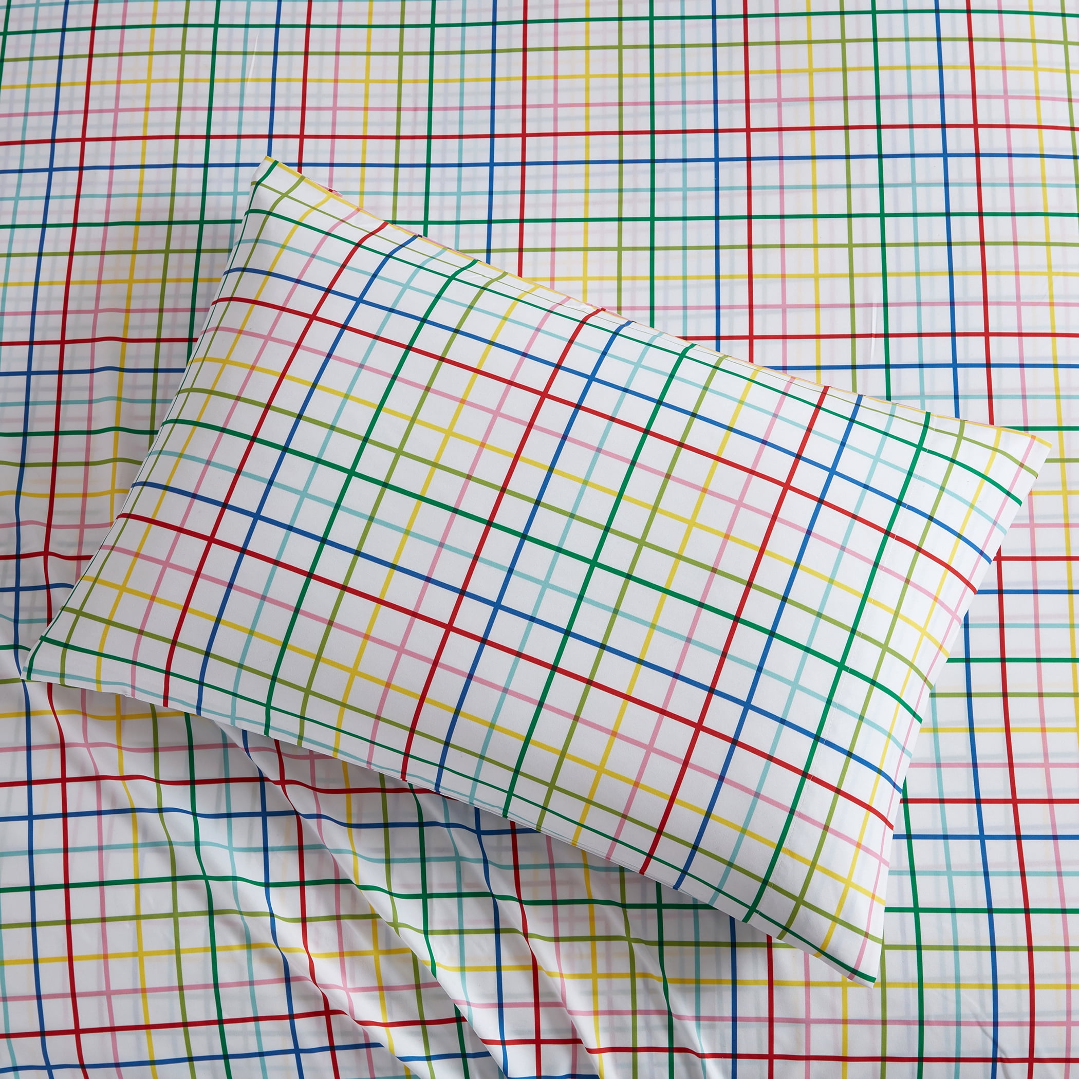 Smarts & Crafts Home Kids Rainbow Plaid Everyday Microfiber Woven Sheet Set, Full (4 Pieces)