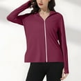 thumbnail image 5 of Htigea Women's Full Zip Hoodies Cooling Fabric Sun Protection Long Sleeve Comfortable Rash Guard Shirts with Face Mask and Thumb Holes Wine,S, 5 of 8