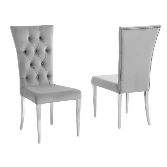 Terracotta Gray Velvet Dining Chairs in Silver (Set of 2)