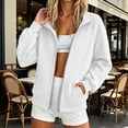 thumbnail image 2 of Women's Raglan Sleeve Zip up Sweatshirt Jacket Stand Collar No Hood Casual Long Sleeve Outerwear with Pockets S-2XL White, 2 of 8