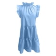 thumbnail image 3 of LOVZFMLL Robes d'Été pour Femmes Couleur Unie Mode Décontractée Col Montant Sans Manches Robe Col Rond, 3 of 4
