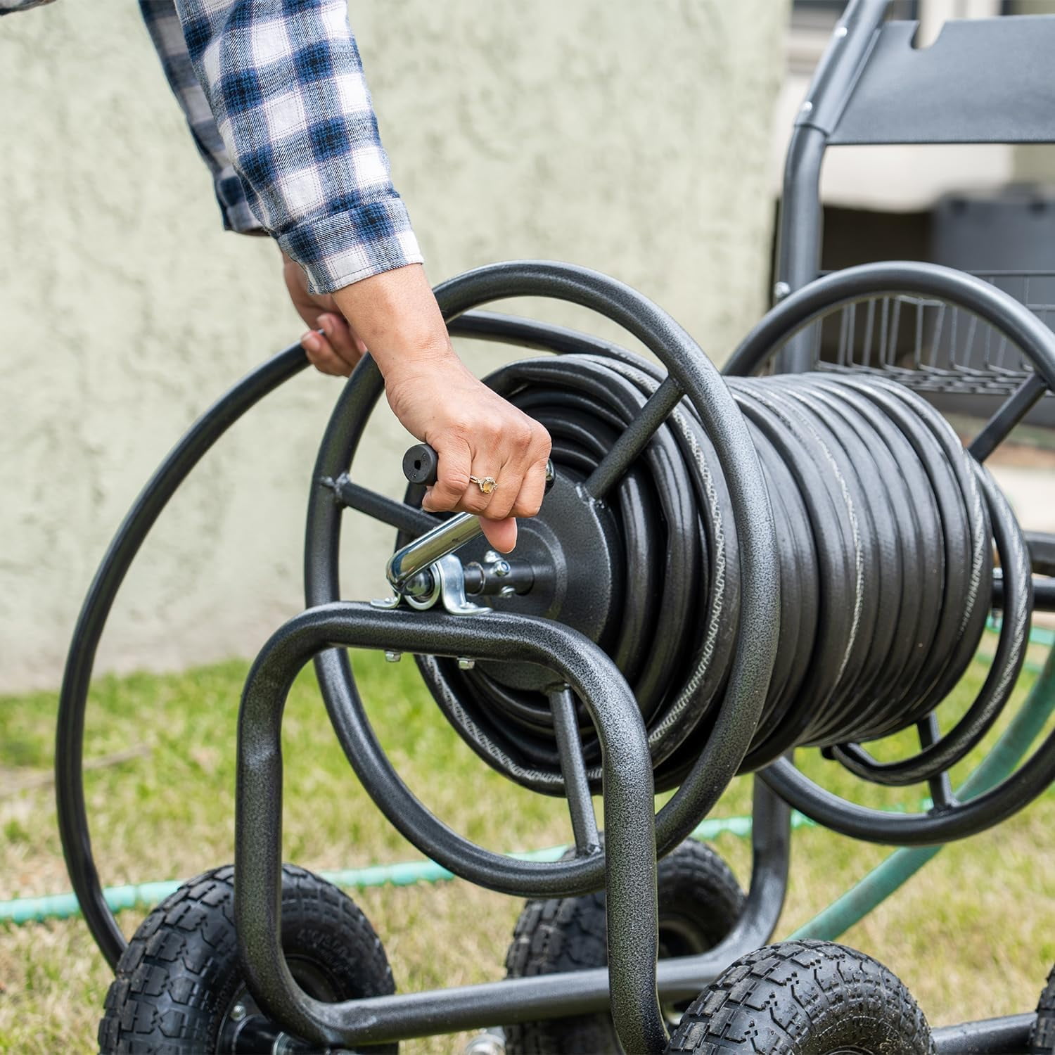 Xtremepower US Hose Reel Cart, Hose Cart with Wheels Heavy Duty, Industrial Hose Reels for Outside, 300-Feet of 5/8" Hose Capacity