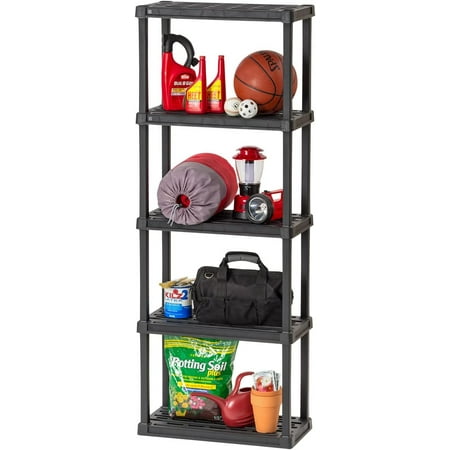 IRIS USA 5-Tier Shelving Unit  64  Fixed Height  Medium Storage Organizer Shelf for Home  Garage  Basement  Shed and Laundry Room  24 L x 12 W x 64 H  Made with Recycled Materials  Black