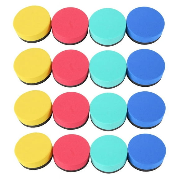 16 Pack Mini Dry Erase Erasers Magnetic Whiteboard Chalkboard Cleaners Wiper (4 Colors, 2 x Inch)