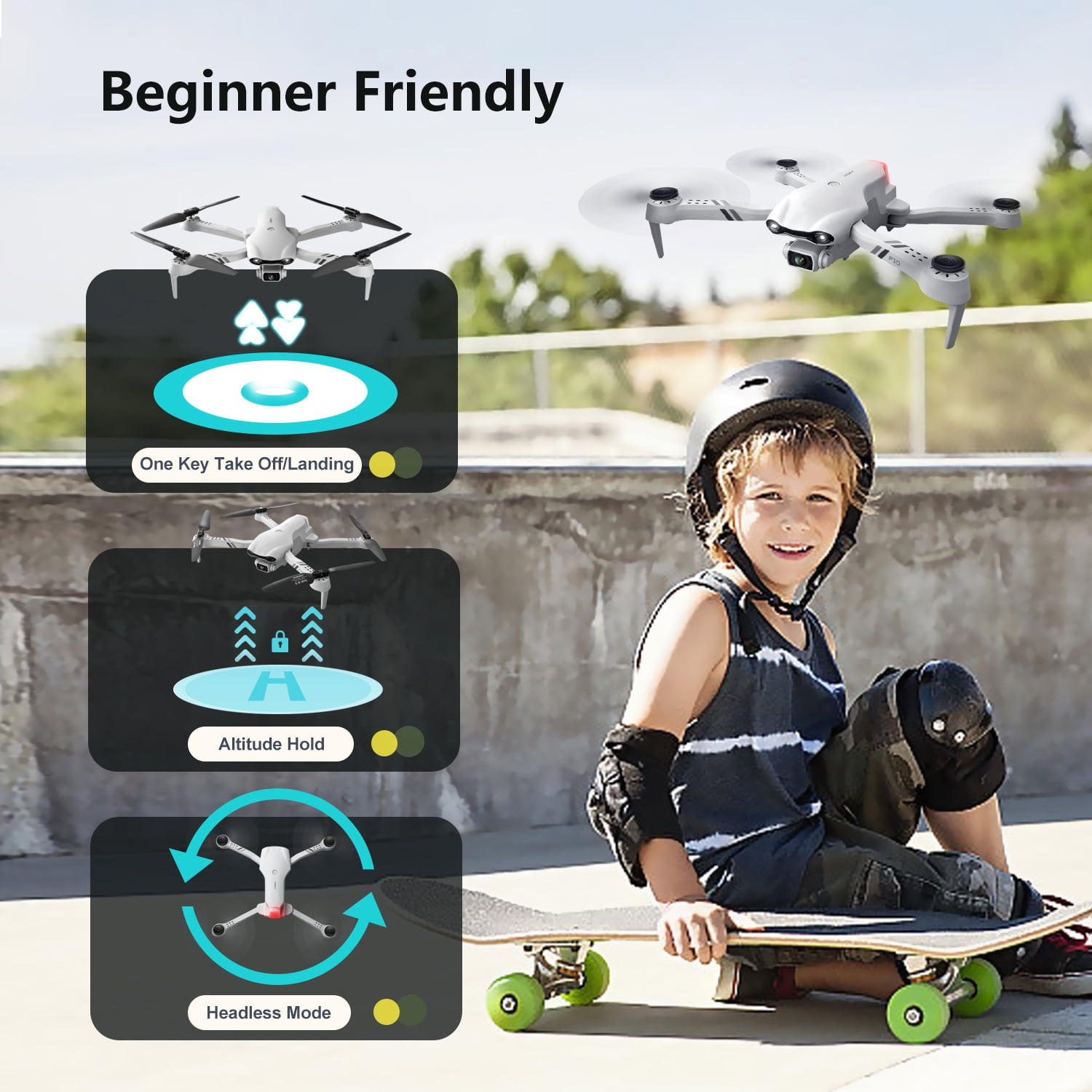 4DRC F10-1080P Wifi FPV Drone with 1080P HD Camera, Headless Mode/3D Flips, RC Quadcopter for Beginners Silver white