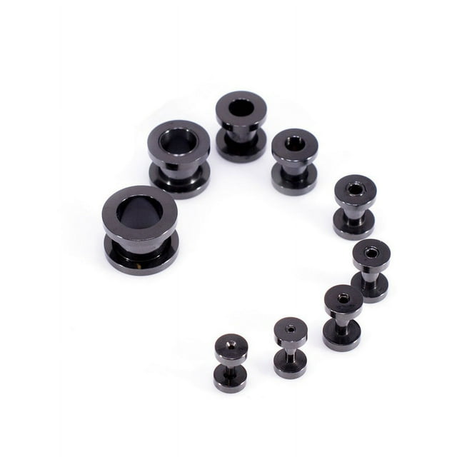 Paire de Bouchons d'Oreilles Noirs IP. Conception à Vis pour tunnels d'Oreilles, Acier Chirurgical