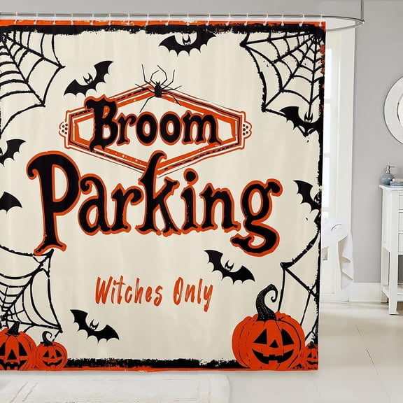 Horror Bat Shower Curtain Spider Web Fabric Shower Curtains for Bathroom Funny Pumpkin Waterproof Fabric Halloween Theme Bath Curtain with 12 Hooks,72" W x 72" L