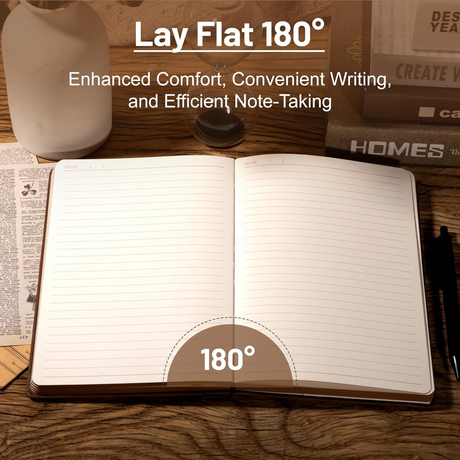 Compass Leather Notebook Journal for Men, 100 GSM 288 Pages Lined Journals for Writing, A5 Hardcover Journaling Notebooks Gift Set with Pen for Travel Office Daily Writing