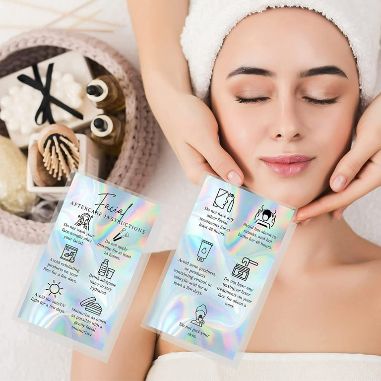 Waxing Loyalty Aftercare Cards – 50 Pack, 2x3.5 Inch Business Card Size, Matte Holographic Design