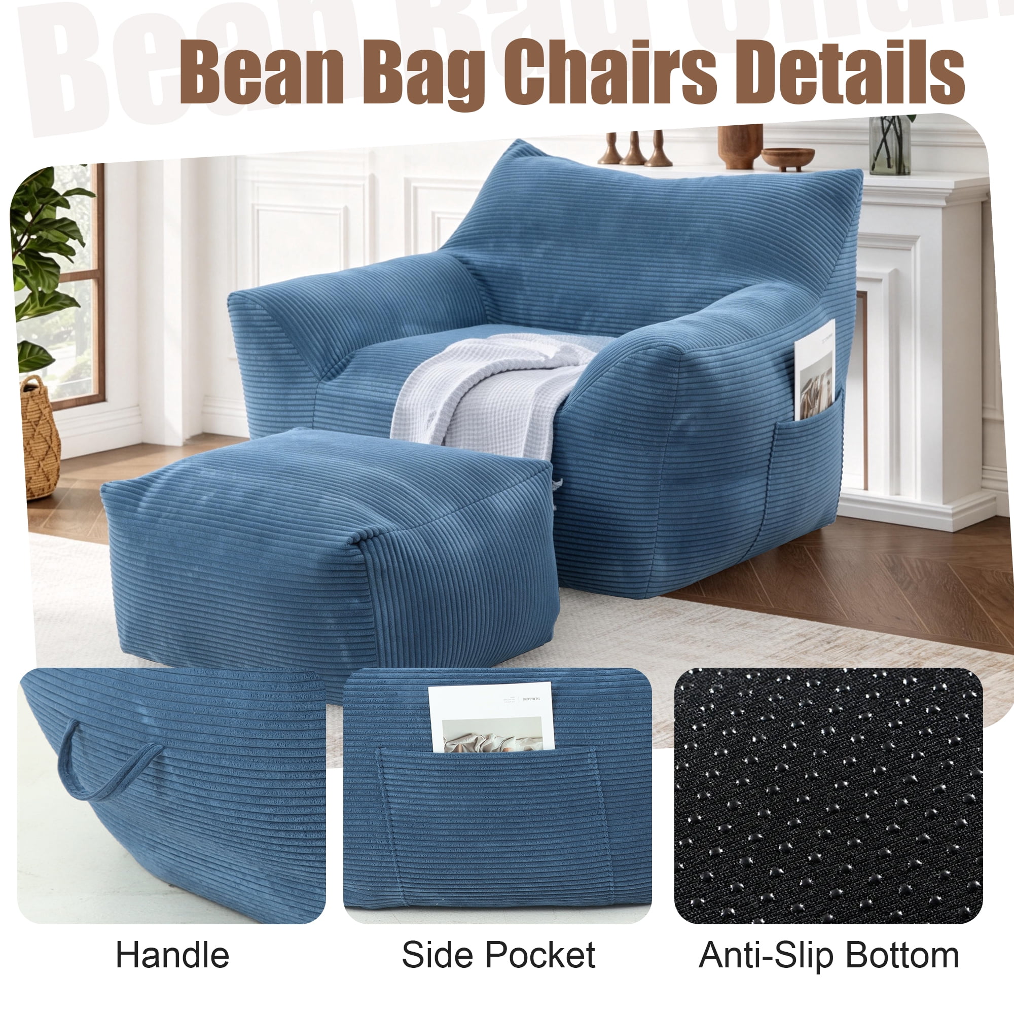 FFZ Oversized Bean Bag Chair For Adults Comfy Lazy Sofa Living Room Bedroom