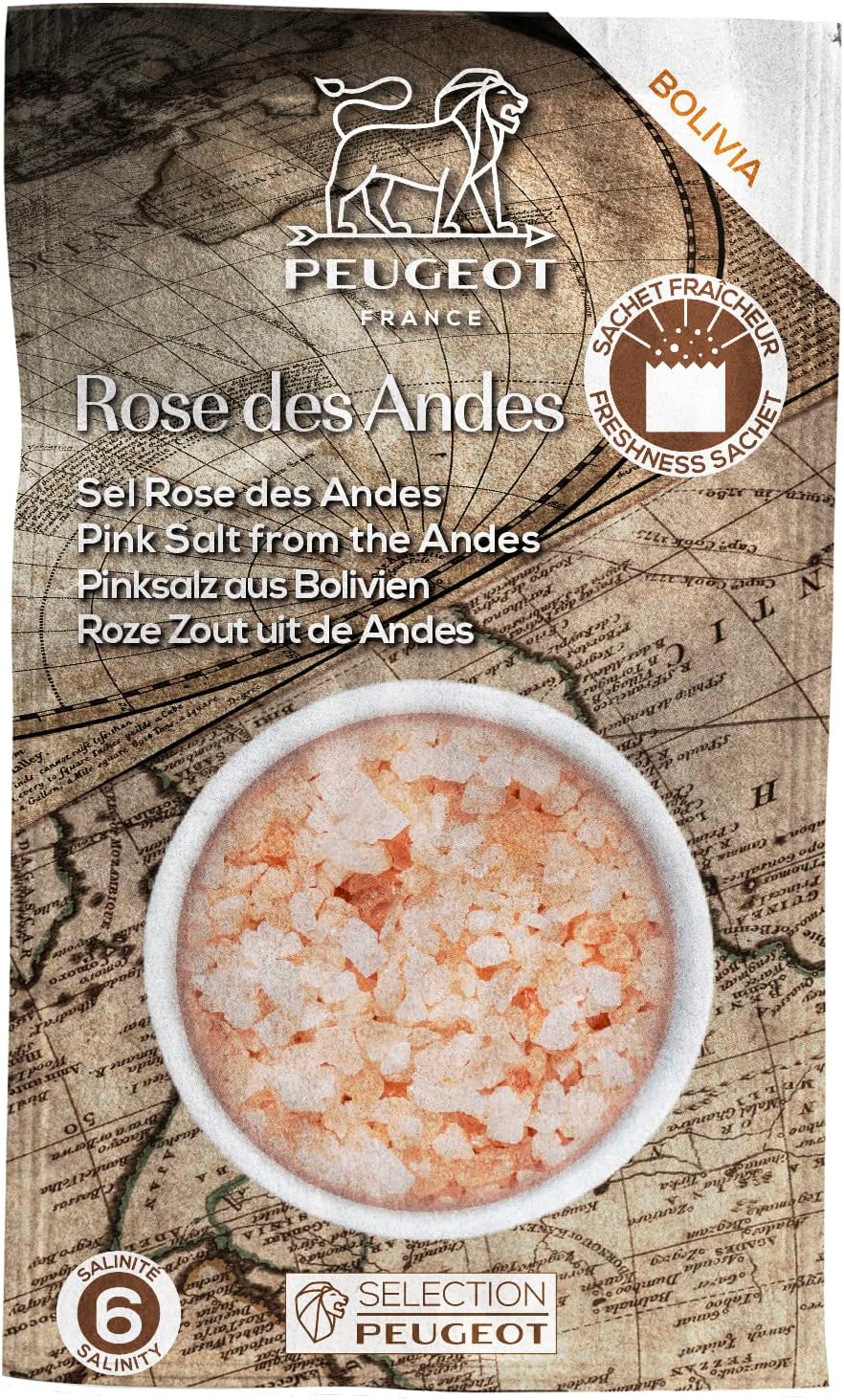 Peugeot Coarse Pink Cooking Salt from Bolivia, 350g - 7 fresh sachets of 50g