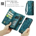 thumbnail image 2 of For iPhone XR Wallet Case,Multi-Functional Retro Leather Purse Flip Cover Zipper Wallet Case with Removable Card Slots Pocket & Detachable Wrist Strap Magnetic Phone Case, Green, 2 of 9