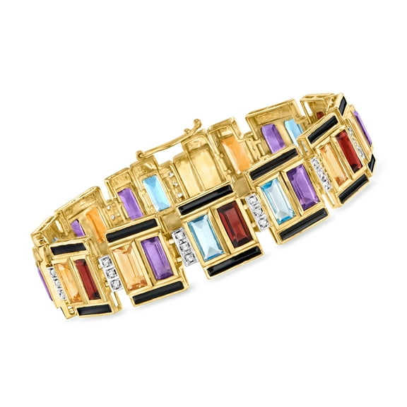 Ross-Simons 22.50 ct. t.w. Multi-Gemstone Art Deco-Inspired Bracelet With Black Enamel in 18kt Gold Over Sterling, Women's, Adult
