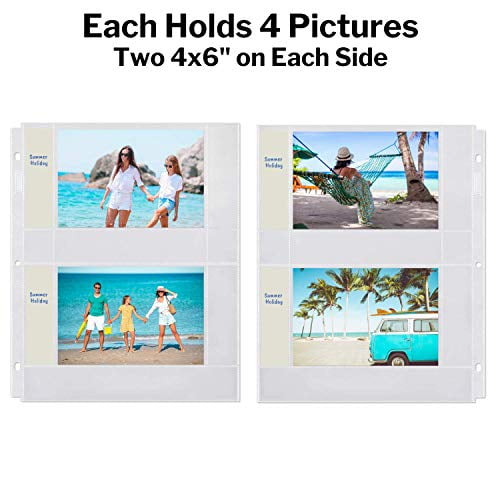 Dunwell 3-Ring Binder Sleeve Refills - Each Photo Page Holds Six 4 x 6 Pictures Photo Album Refillable Inserts Crystal Clear Photo Pockets 4x6 Horizontal, 10 Pack for 40 Pictures 