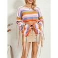 thumbnail image 4 of Cenuakty Women's Fall Cropped Knit Tops Stripe Print O-Neck Tassel Long Sleeve Spring Loose Sweaters Knitwear, 4 of 9