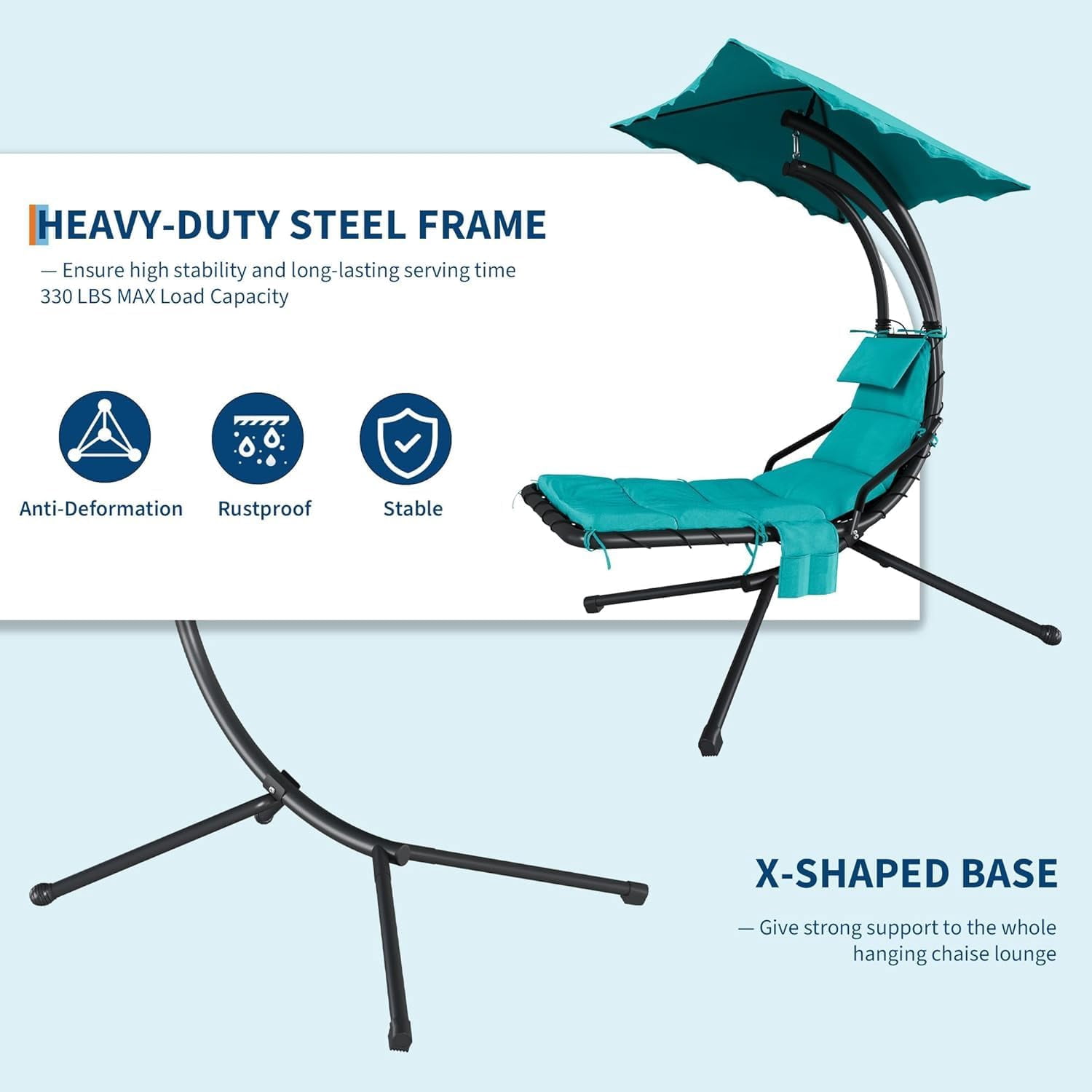 Senfot Dream Hammock, Iron + Cloth Cushion + Sunshade Canopy, Comfortable Outdoor Hammock for Backyard Green