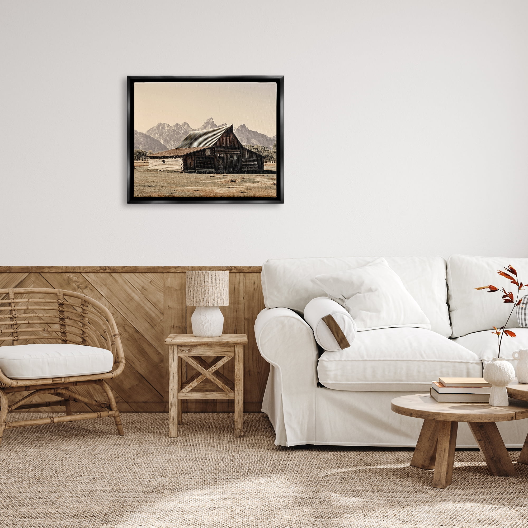 Stupell Rural Cabin Nature Mountain Peaks Landscape Photography Black Floater Framed Art Print Wall Art