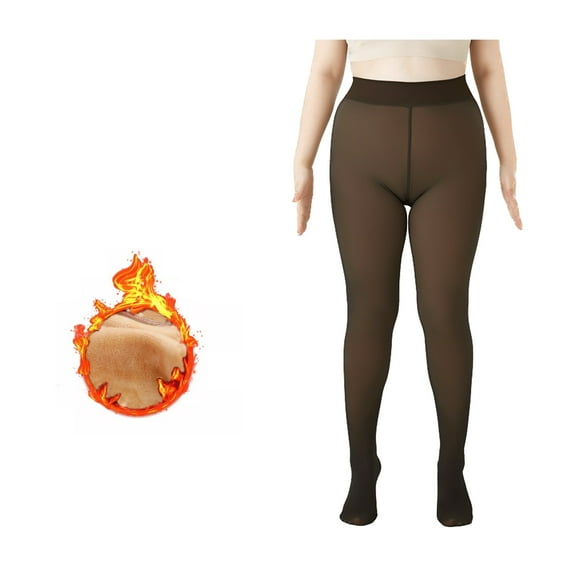 Fleece Lined Tights Women Plus Size Translucent Fleece Pantyhose Winter Warm Fake Translucent Tights Black