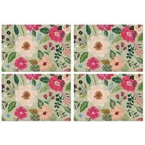 Vibrant Pioneer Flower Pattern Summer Placemats Table Placemats Set Of 4-Linen Kitchen Washable Placemats Table Mats 11.8"x17.7" Non-Slip Heat Resistant