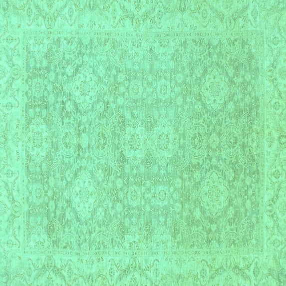 Ahgly Company Machine Washable Indoor Square Oriental Turquoise Blue Traditional Area Rugs, 3' Square
