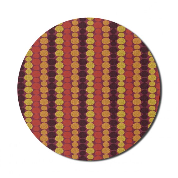 Abstract Mouse Pad for Computers, Spiraling Dotted on a Pale Maroon Tone Background, Round Non-Slip Thick Rubber Modern Gaming Mousepad, 8" Round, Dark Maroon Yellow, by Ambesonne