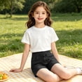 thumbnail image 6 of QIUOMBBP Girls High Waist Denim Shorts Straight Wide Leg Jeans Short with Pockets Slim Fit Summer Short Pants Black 110, 6 of 10