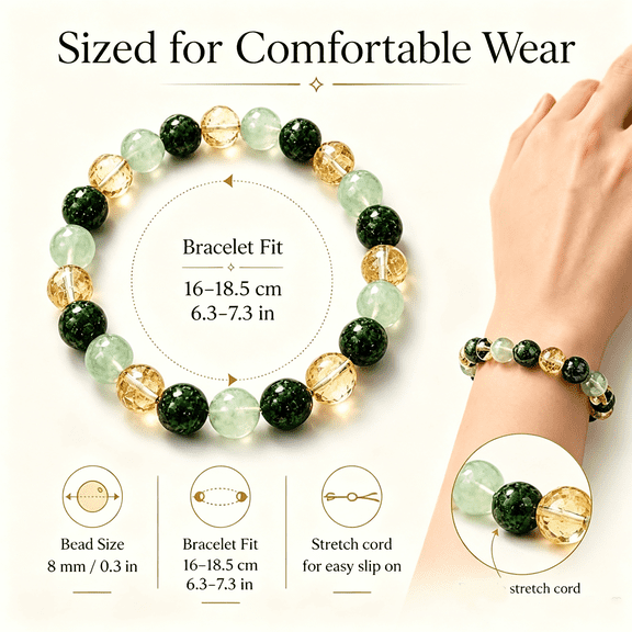Abundance Bracelet, Citrine Green Natural Gemstone Bracelet for Abundance & Good Fortune, Handmade Beaded Crystal Jewelry, Thoughtful Anniversary Gift