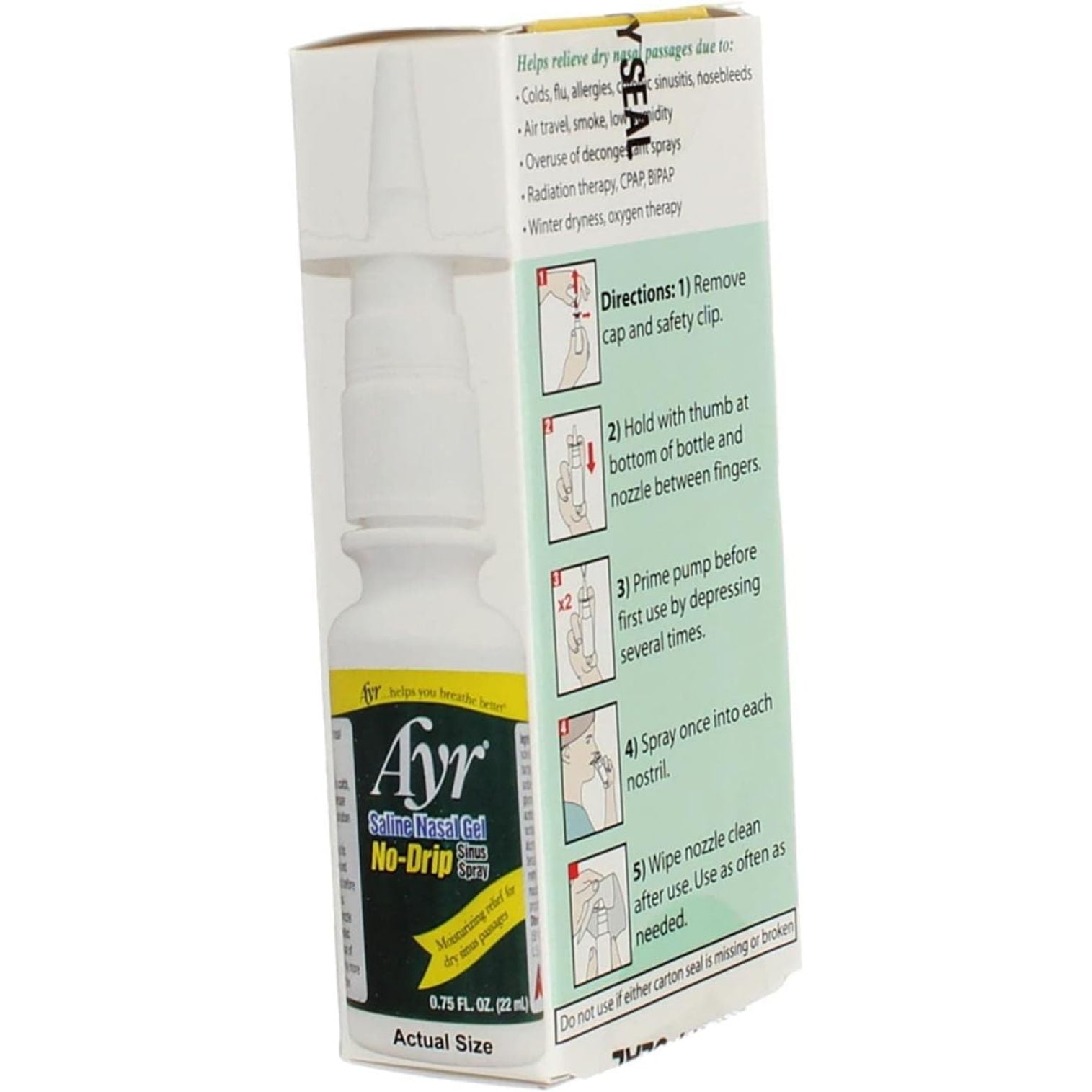 Ayr Saline Nasal Gel No-Drip Sinus Spray 0.75 oz (Pack of 8)