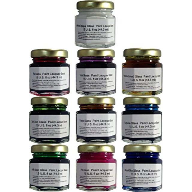 Permanent Glass Paint Lacquer Stain Kit, 10 Pack, 1.5ounce