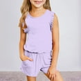 thumbnail image 2 of LUOGENLI Little Girl Outfits Size 6-7 Outfits for Teen Kids Girls Child Sleeveless Solid T Shirt Girls Tops Ruffles Vest Shorts Set Girl Summer Outfits Size 8-10 Under 20 13-14 Years, 2 of 5