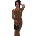 thumbnail image 4 of destyer Robe Longue Moulante Robe de Soirée Camisole Bretelles Sans Manches Multicolore Près de la Peau Polyvalente Attrayante Marron/TTG, 4 of 9