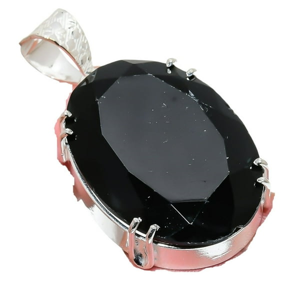 Black Spinel Gemstone Handmade 925 Sterling Silver Jewelry Pendant 2.17" AH-787