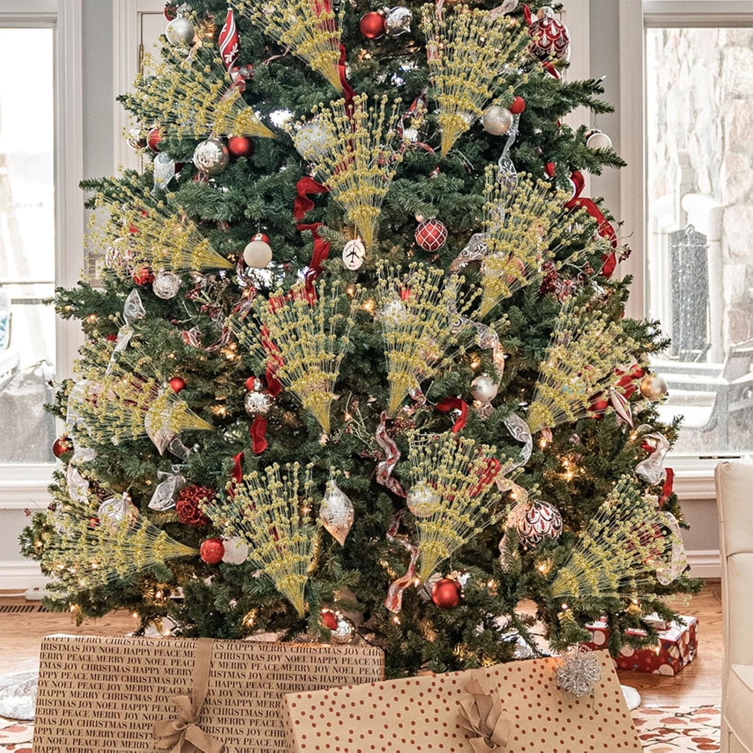Artificial Glitter Berry Stems ,Christmas Tree Stems Ornaments,Bexikou 24 Pcs 17" Decorations Christmas Decorative Tree Picks Branches Glittery Twigs for Christmas Tree Wreath Gift Vase Decor Party