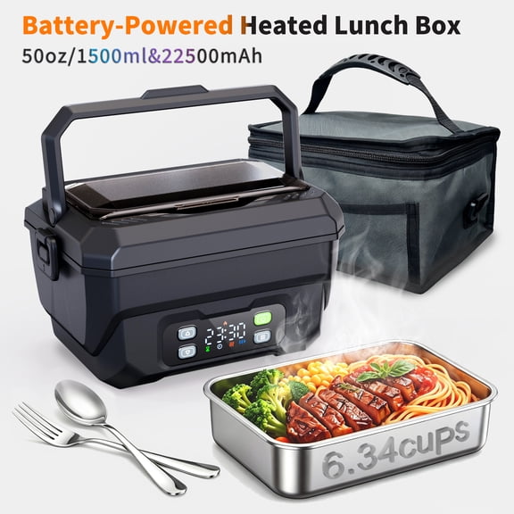 YKV Cordless Heated Lunch Box, 22500mAh Rechargeable, 50 oz Stainless Steel, Scheduled Heating