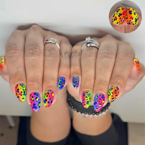 Short Almond Fake Nails Glossy Acrylic Artificial Nails on Nails 12 Size 24Pcs Glues On Nails