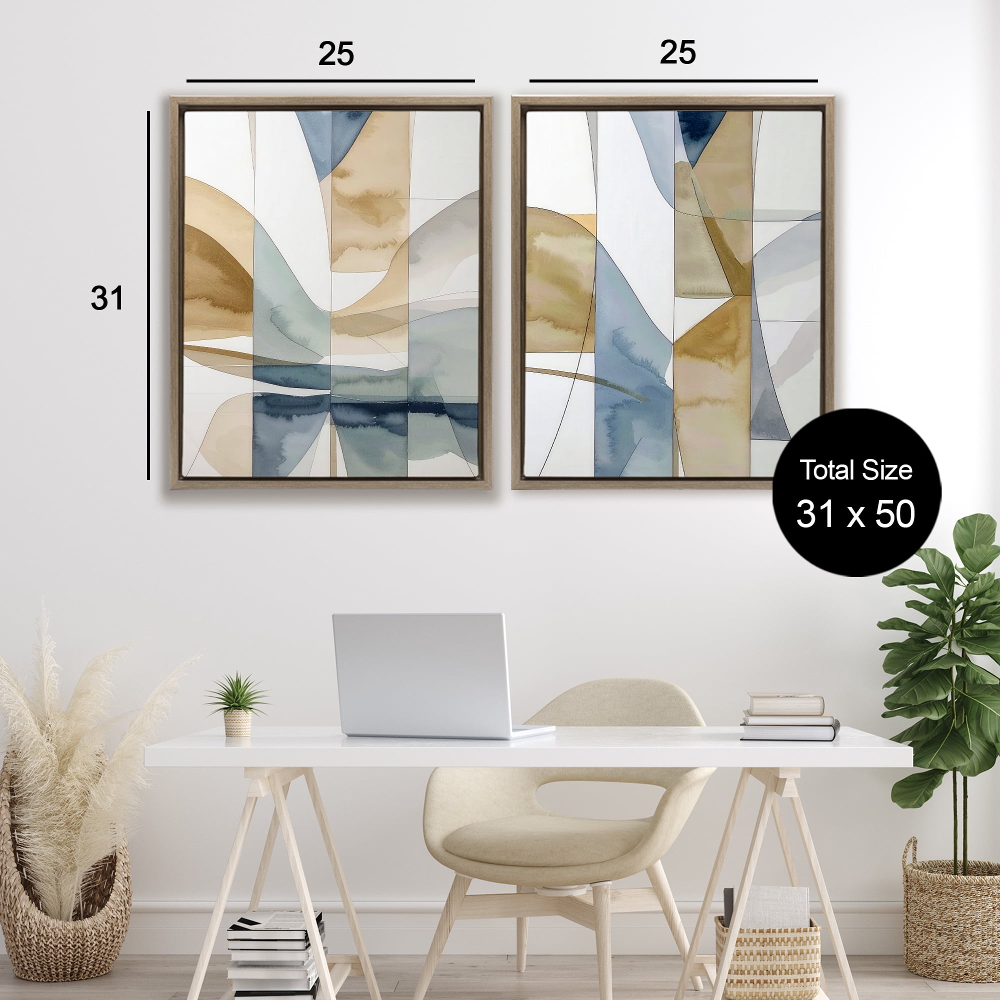 Stupell Industries Balanced Geographic Abstract 2 Piece Brown Framed Floater Canvas Set, design by Alonza Saunders
