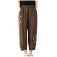 thumbnail image 2 of Wycnly Pants for Women Womens Harem Pants Vintage Cotton Linen Floral Embroidery Cropped Pants Summer Casual Elastic Waist Loose Straight Leg Crop Trousers with Pockets, 2 of 5