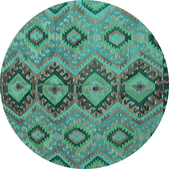 Ahgly Company Indoor Round Southwestern Turquoise Blue Country Area Rugs, 3' Round