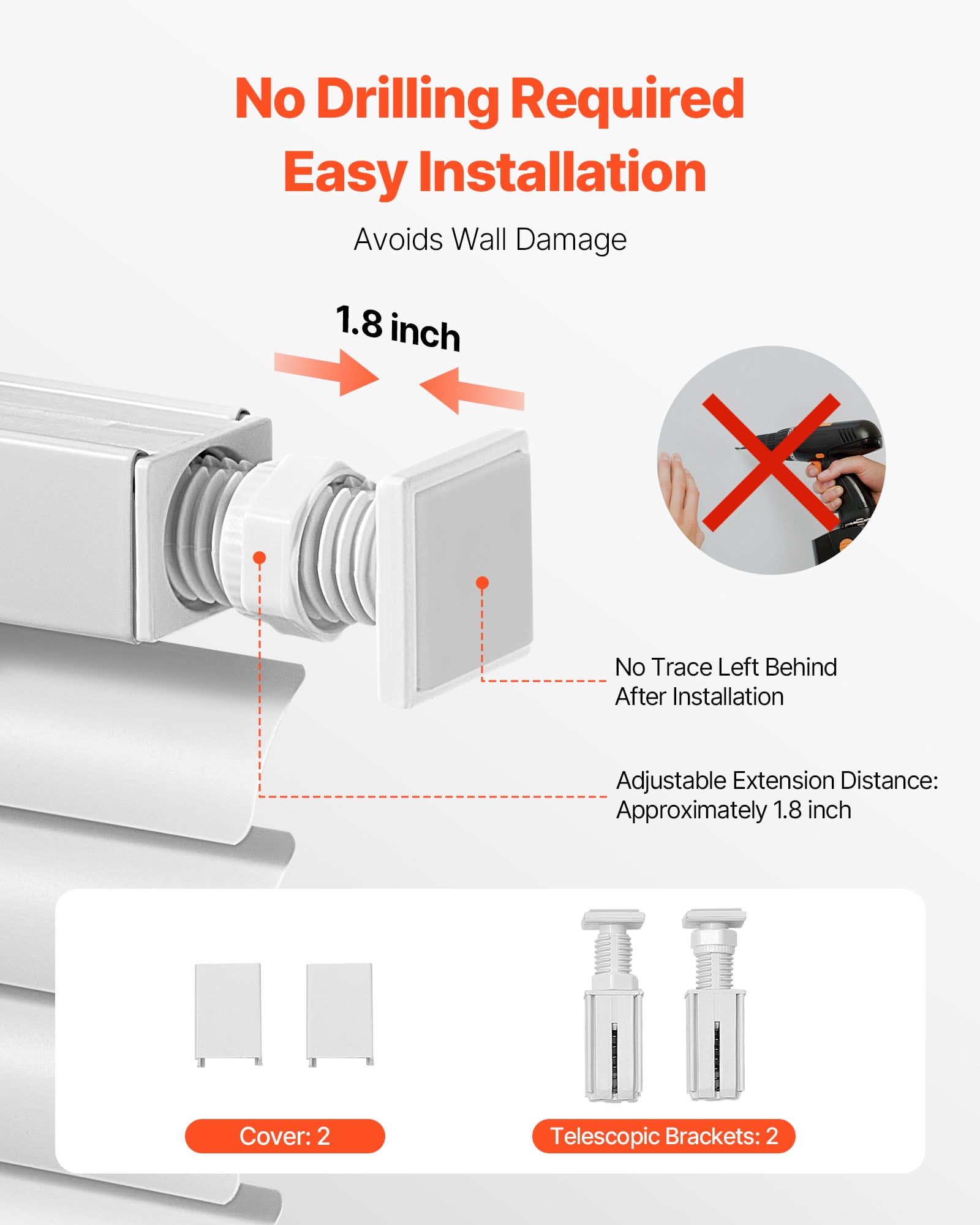 VEVOR Mini Blinds, 43.3" W x 48" H, 1" Slat Size, Cordless Horizontal Light Filtering No-Drill Mini Blind for Indoor Windows, Easy to Clean and Adjustable, for Home Decor, Room Darkening, White