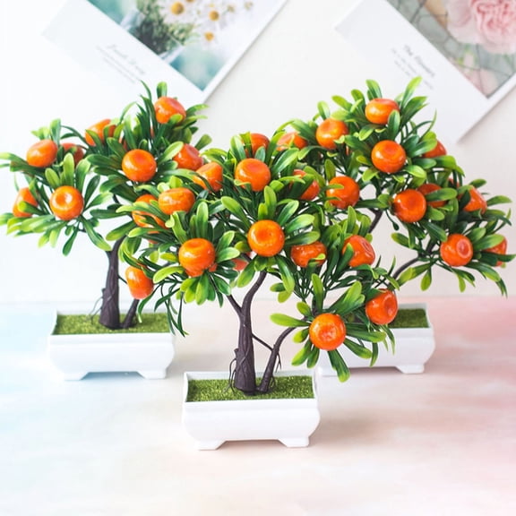 Walbest Pack of 3 Plastic Artificial Orange Tree Bonsai, Simulation Potted Flower for Home, Garden, Office, Indoor and Outdoor Occasions Decor, 10.2"
